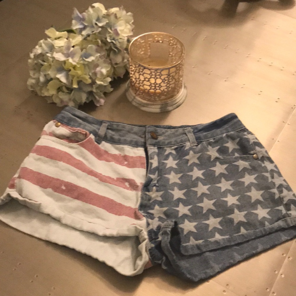Denim American flag shorts